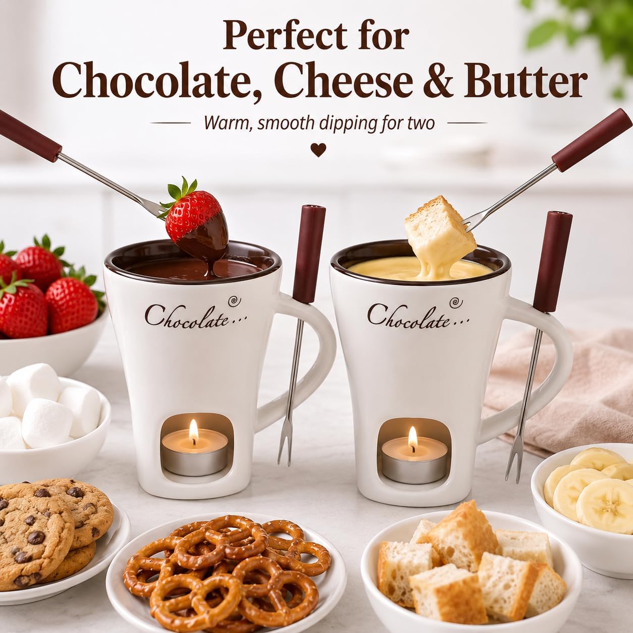 Fondue Pot Ceramic - Sweet Ceramic Fondue Cup with Forks