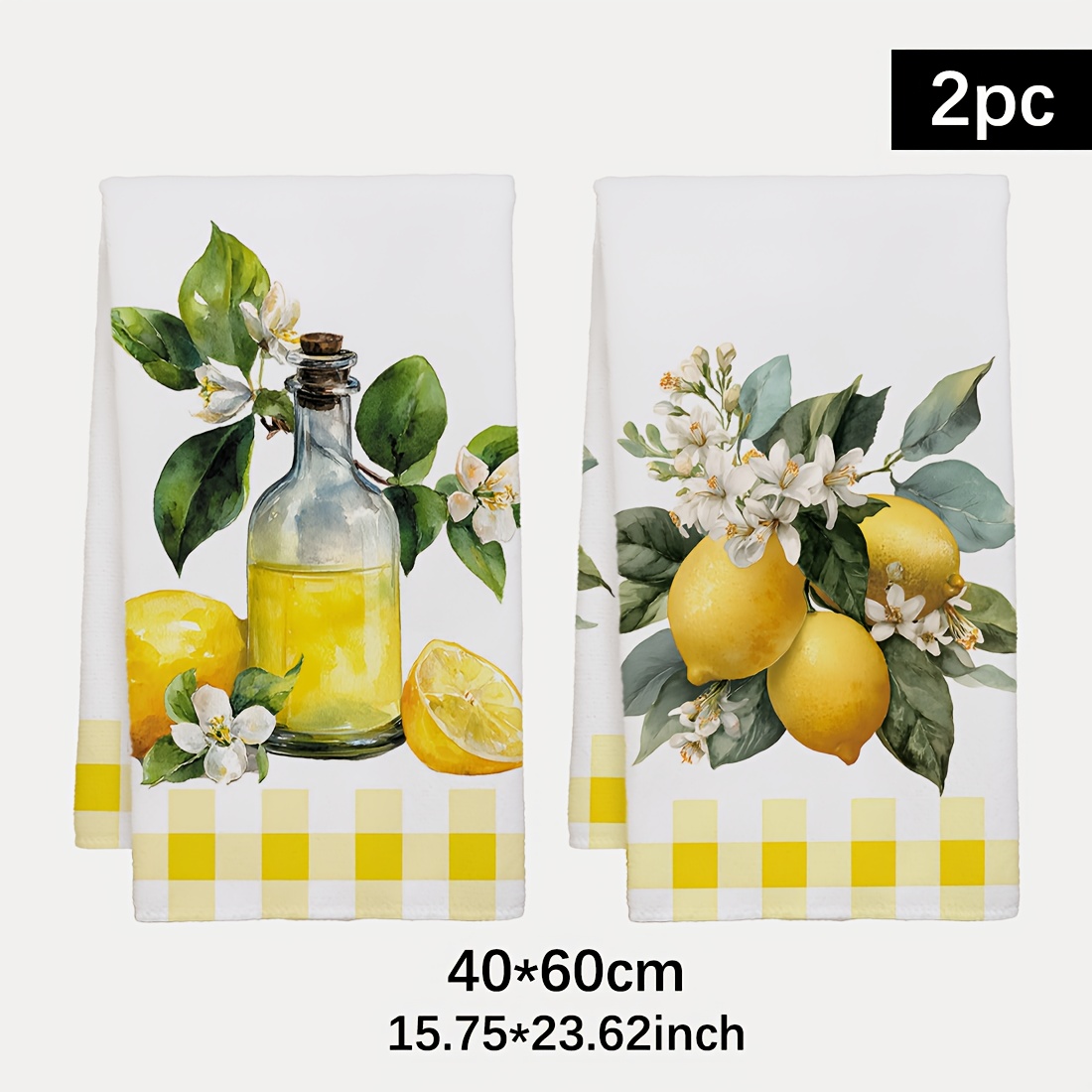 Home Cooking Supplies - 2Pcs, Lemon Floral Pattern Kitchen Towels,