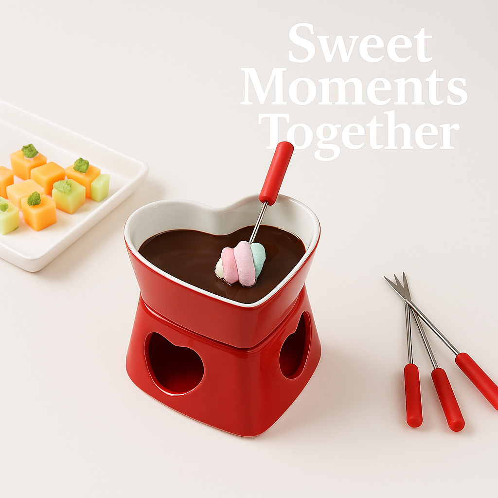 Fondue Pot Ceramic - 320ml Ceramic Heart-Shaped Fondue Pot Set