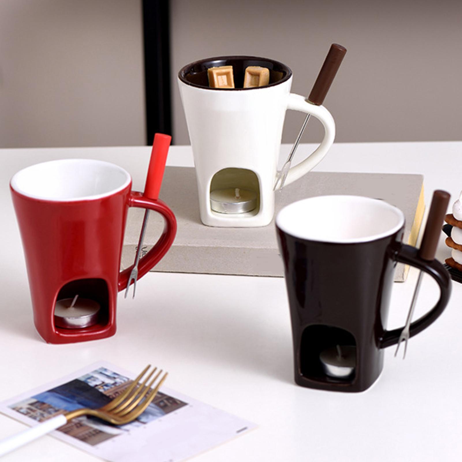 Fondue Pot Ceramic - Mini Chocolate Fondue Mug Set With