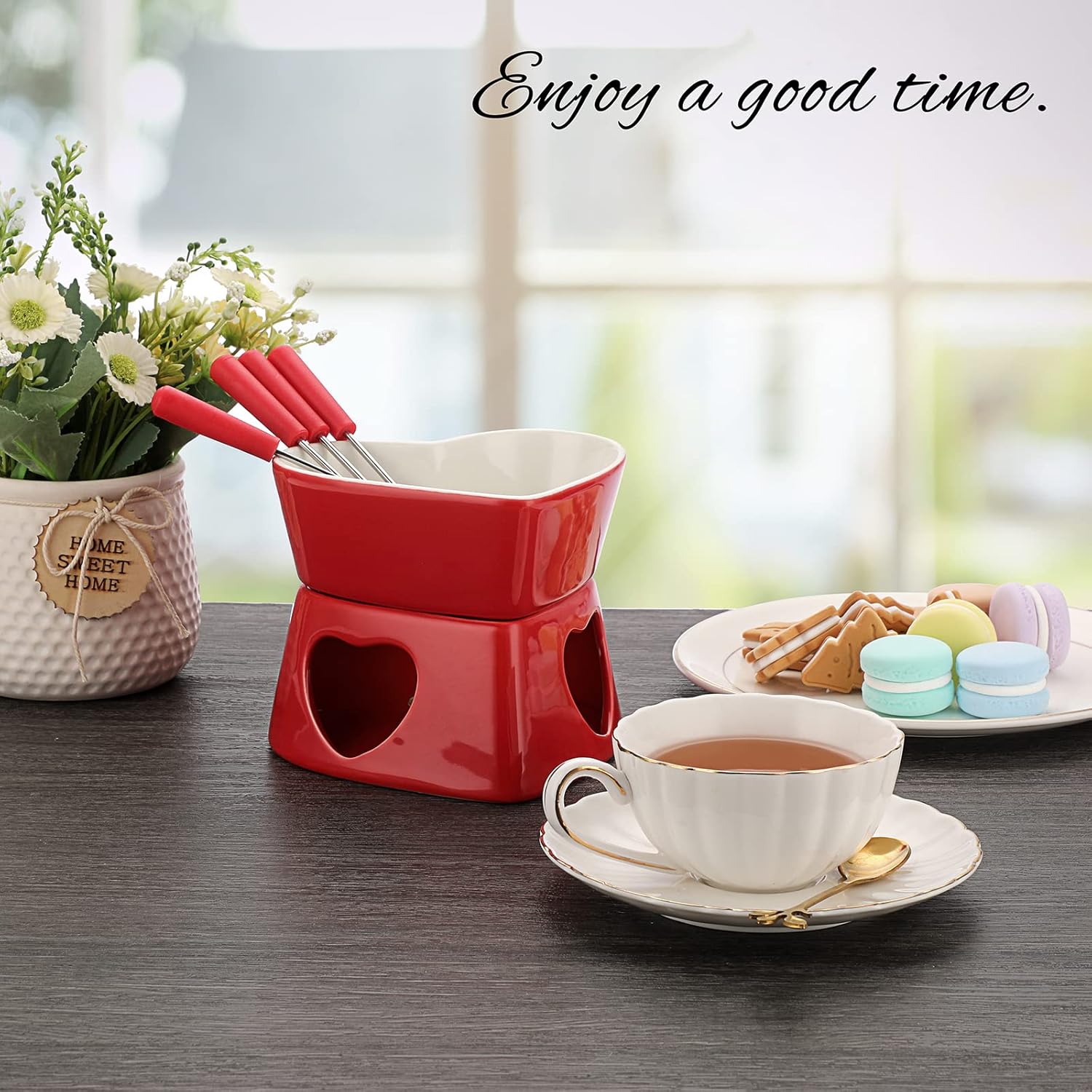 320ml Ceramic Heart-Shaped Fon - Fondue Pot Ceramic ulasan dan harga