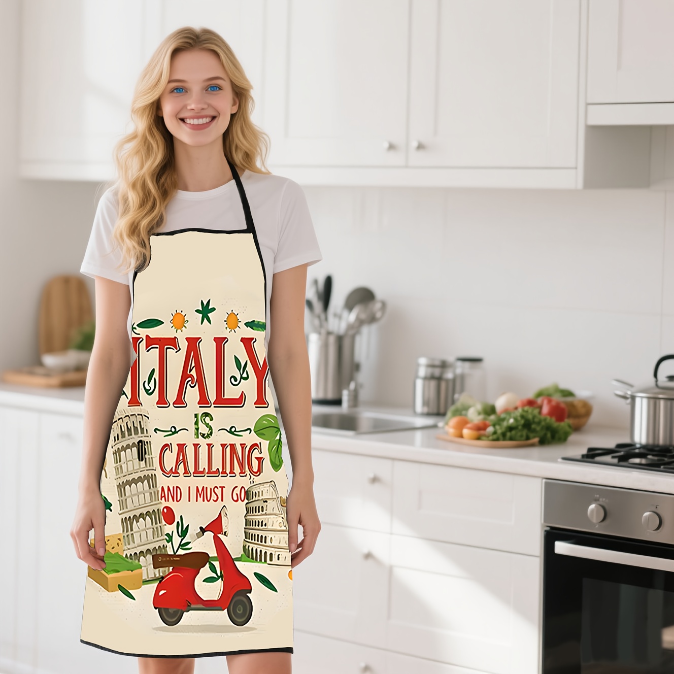 1 Piece Italian-Themed Apron,  - Home Cooking In Italian ulasan dan harga